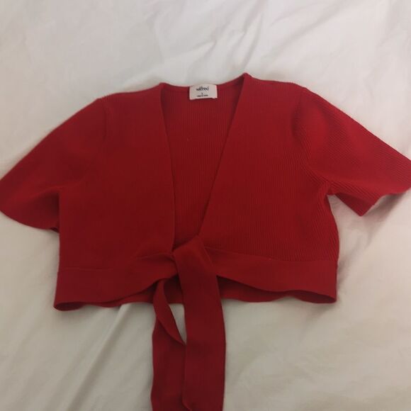 Wilfred Ladies Ribbed Tie Front Crop Top Small Red - Picture 15 of 16